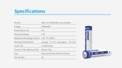 Аккумулятор Li-Ion XTAR AAA 1200 мВтч (длина 44,5 мм, 1,5 В, 800 мАч, 1,5 A)