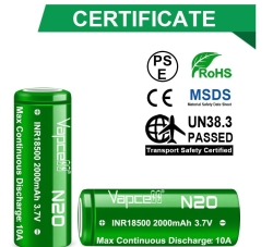 Аккумулятор Li-Ion Vapcell ICR18500 2000mah N20 (3,7 В, 5 A, 2000 мАч, 18x49 мм)