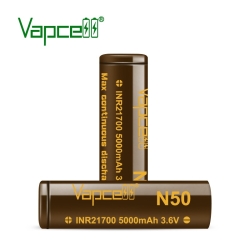 Аккумулятор Li-Ion высокотоковый Vapcell INR21700 N50 (3,6/4,2 В, 15 A, 5000 мАч, 16 мОм, 21,2x70,2 мм)