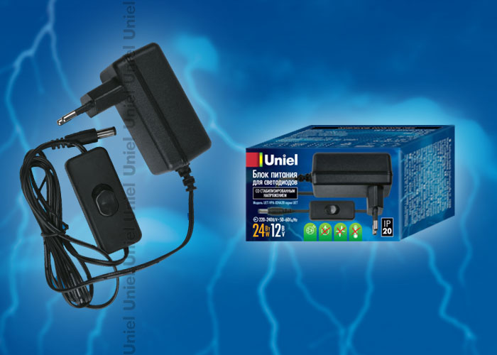 Uniel UET-VPA-024A20 24W 12V Блок питания для светодиодов с вилк