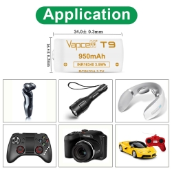 Аккумулятор Li-Ion Vapcell INR16340 T9 flat/button top (длина 32,8/34 мм, 3,6/4,2 В, 3 A, 950 мАч)