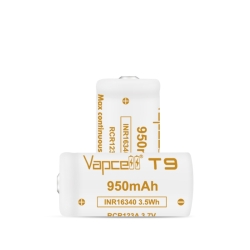 Аккумулятор Li-Ion Vapcell INR16340 T9 flat/button top (длина 32,8/34 мм, 3,6/4,2 В, 3 A, 950 мАч)