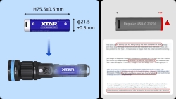 Аккумулятор Li-Ion XTAR 21700 USB-C (с защитой и ЗУ, длина 75,5 мм, 3,6/4,2 В, 10 A, 4900 мАч, 24 мОм)