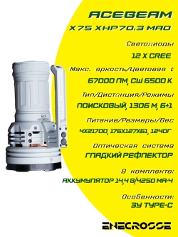 Acebeam X75 MAO XPH70.3 HI 6500K (67000лм, 1306м)