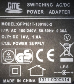 Сетевой адаптер для фонарей EagleTac серий GX...L2, SX...L2 и MX...L2 (10В,1,8А)