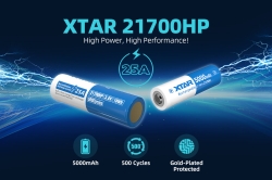 Аккумулятор Li-Ion высокотоковый XTAR 21700HP (с защитой, длина 75 мм, 3,6/4,2 В, 25 A, 5000 мАч, 18 мОм)