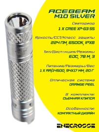 Фонарь Acebeam M10 silver (AA/14500, XP-G3 S5, 224 лм, 78 м)