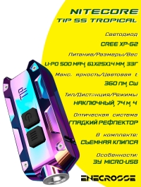 Nitecore TIP SS TROPICAL (ЗУ, XP-G2 S3, 360lm, 74m)
