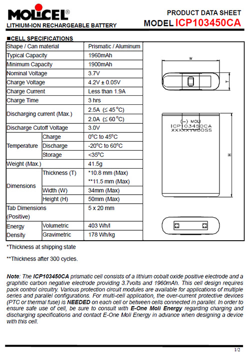 MOLI ICP103450CA-03